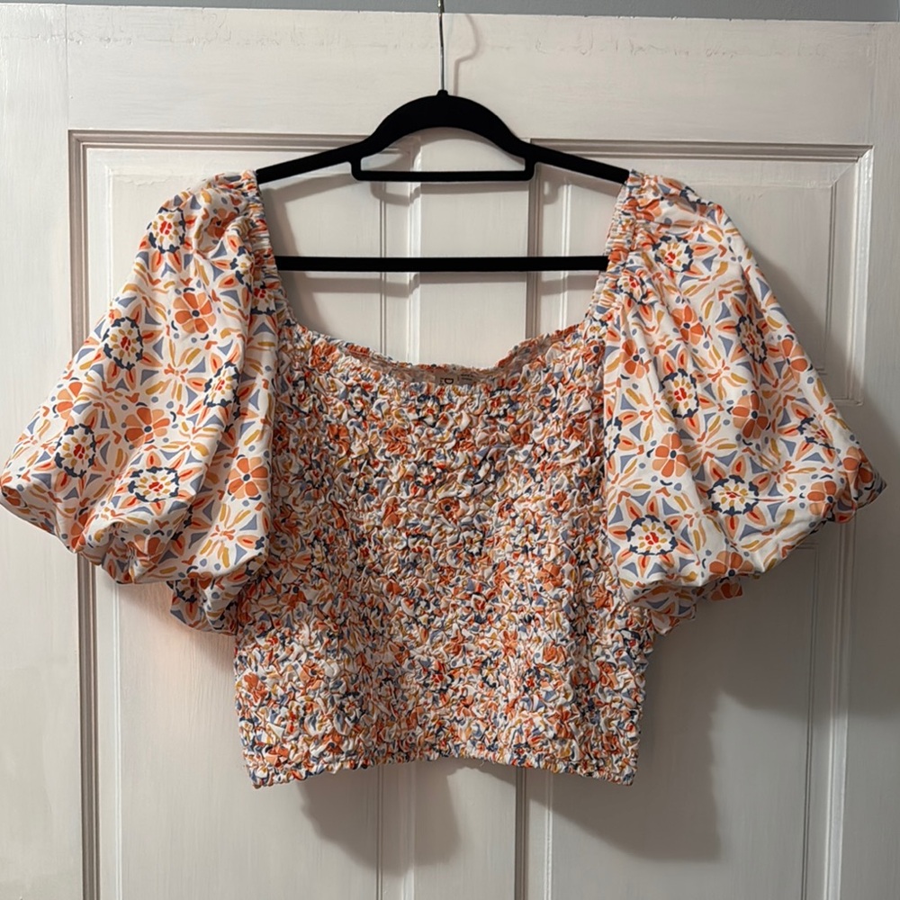 Anthropologie Dolan Orange Smocked Crop Blouse